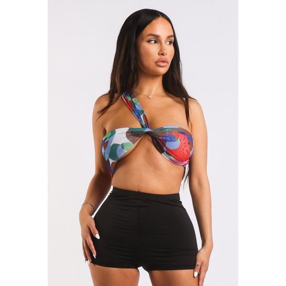 Women's Multiway Retro Paisley Printed Crop Halter Wrap Top One Size Cross Neck - Picture 7 of 10